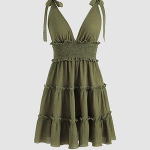 Cider Solid Shirred Ruffle Mini Dress